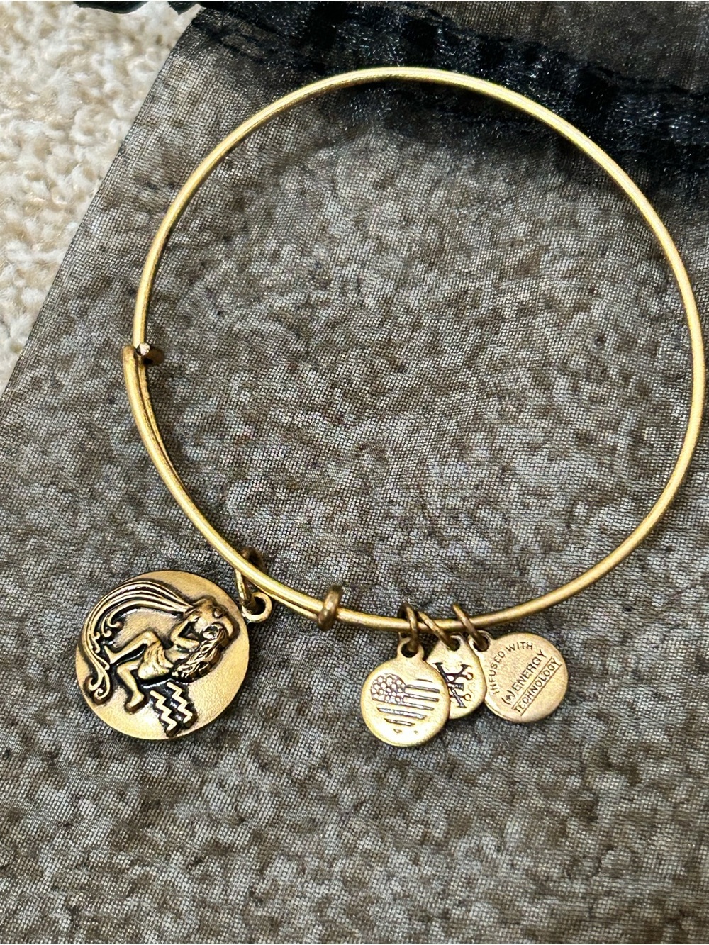 NEVER WORN Alex & Ani Gold Zodiac Aquarius Charm Bangle Bracelet 2017 astrology